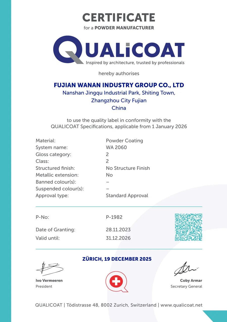 QUALICOAT certificate P-1982